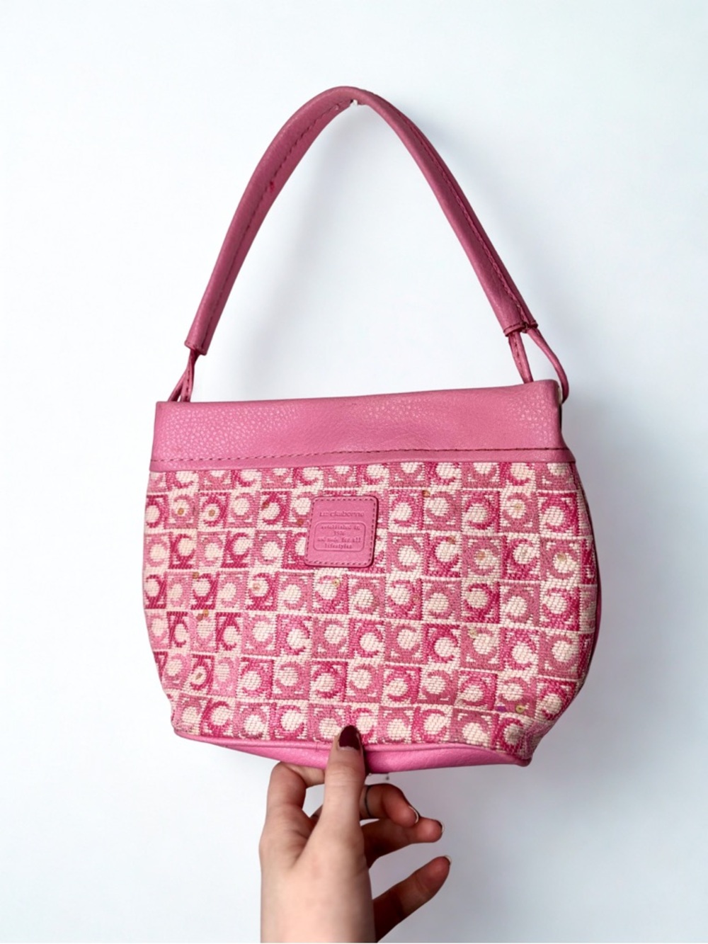 Liz Claiborne Bubblegum Pink Monogram Jacquard Shoulder Bag